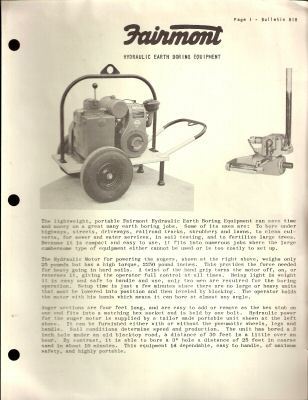 Vintage fairmont hydraulic earth boring spec sheet