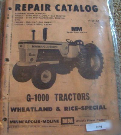 Minneapolis moline g-1000 tractor parts catalog manual