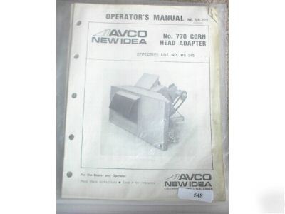 New avco idea 770 corn head adapter operators manual