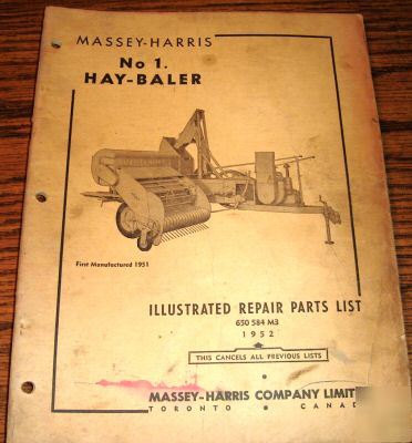 Massey harris no. 1 hay baler parts catalog manual mh