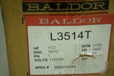 New 1.5 hp baldor industrial motor L3514T 