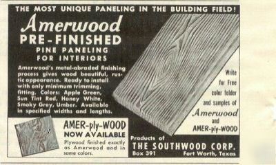 Southwood corp fort worth tx wood paneling ad 1955