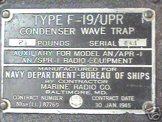 Type f-19/upr condenser wave trap 80-325 mc. navy 1945
