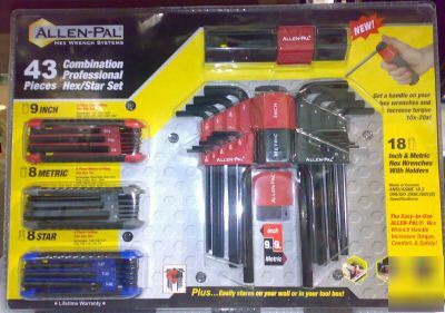 New 43 pc allen key pal hex wrench system inch metric