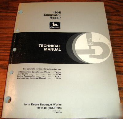 John deere 190E excavator technical repair manual jd