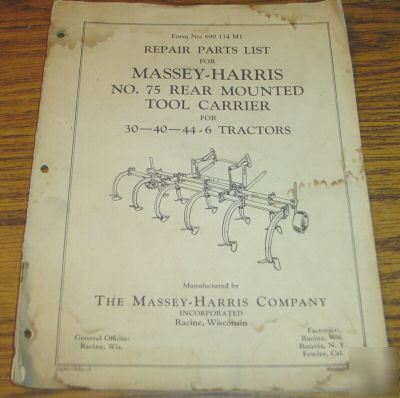 Massey harris 30 40 44-6 tractor carrier parts catalog