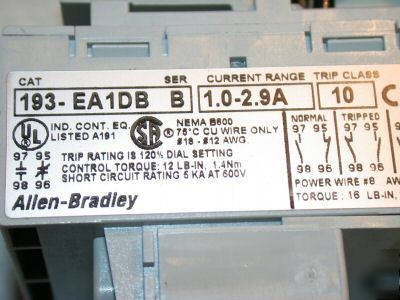 New allen bradley 1.0 - 2.9AMP overload relay 193-EA1DB