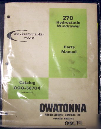 Owatonna omc 270 hydrostatic windrower parts manual 