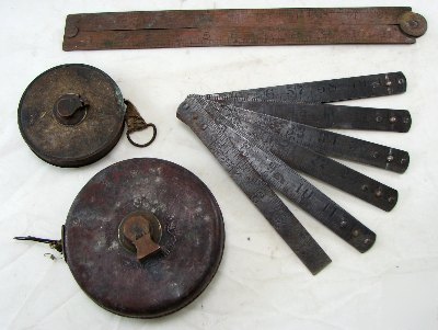 Set 4 antique tape measure ruler chesterman's vintage