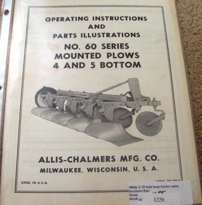 Allis chalmers 60 mounted plow operators manual