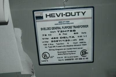 New hevi-duty 75KVA general purpose transformer T2H75S 
