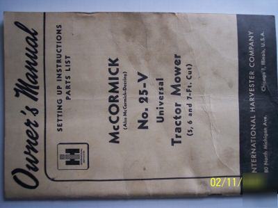 Mccormick owners manual no. 25-v tractor mower ih 1949?