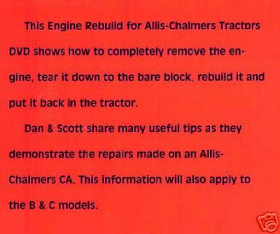 Allis chalmers b c ca tractor engine rebuild dvd video