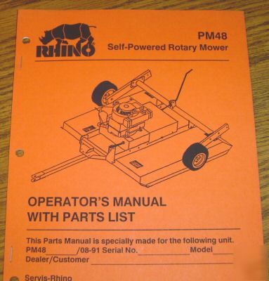 Rhino PM48 rotary mower parts catalog operator's manual