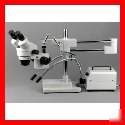 3.5-90X binocular boom microscope + dual fiber lights