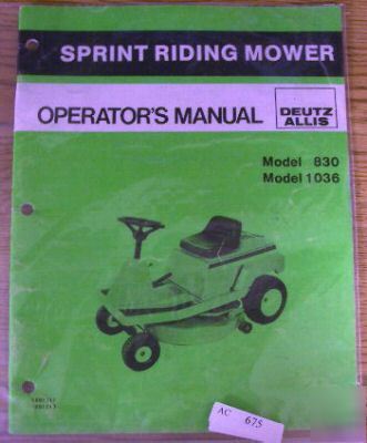Deutz allis 930 1036 sprint mower operators manual