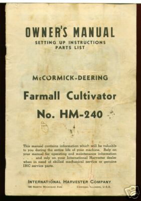 Mccormick-deering farmall cultivator hm-240 owner's man