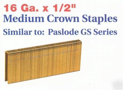16 gauge, 1/2 inch x 2 inch, medium crown staples