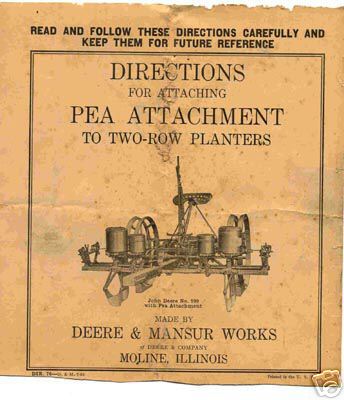 Deere-pea attachment for planter - 1930 manual