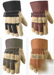 Lined suede cowhide work gloves large 6 pair