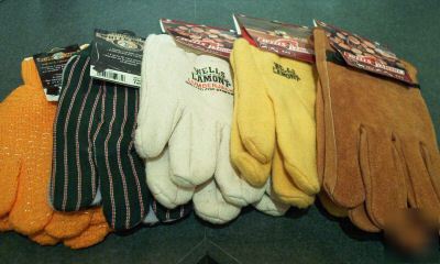 5 pair mens work gloves - leather-cotton -wells lamont