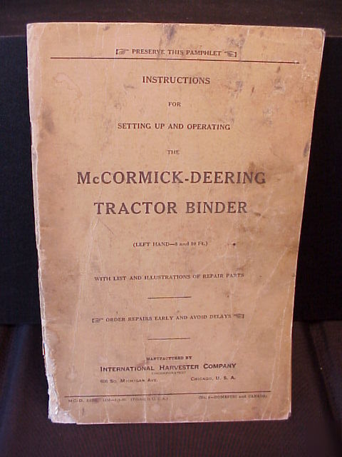 1930 mccormick-deering tractor binder operators manual