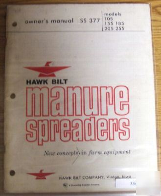 Hawk bilt 105 155 185 205 manure spreader owners manual