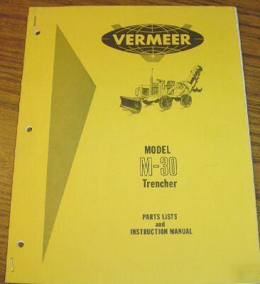 Vermeer m-30 trencher operator's & parts manual book