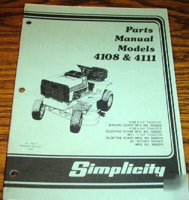 Simplicity 4108 & 4111 lawn tractor parts catalog book
