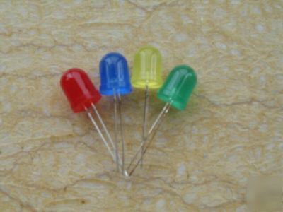 10PCS each of red/yellow/blue/green 10MM diffused led 