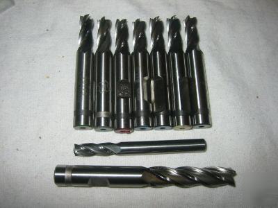 Lot of 9 end mill cutters 4FL 1/4