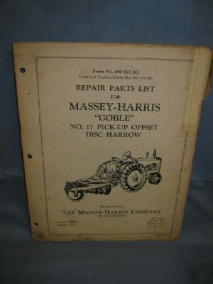 Massey harris no.17 pickup disc harrow repair partslist