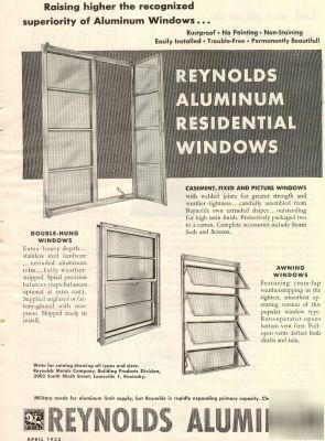 Reynolds aluminum residential windows ad 1952 casement