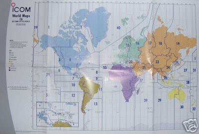 New icom amateur radio color world dx wall map & zones