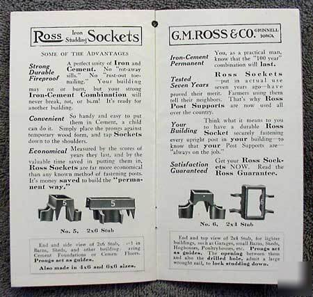 1910S ross cement socket catalog farm foundation build