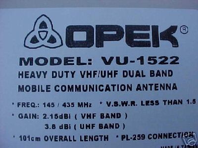 New vhf/uhf dual band mobile antenna with PL259.. 