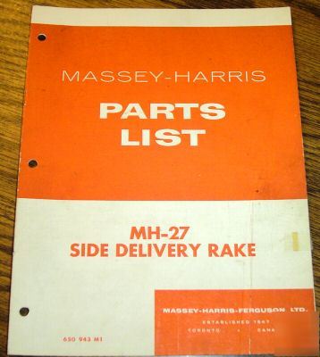 Massey harris mh-27 rake parts catalog book manual