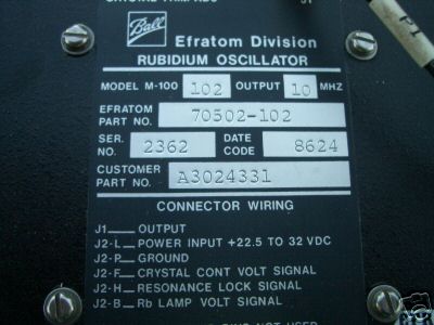Rubidium efratom m-100 10MHZ standard osc. mill spac