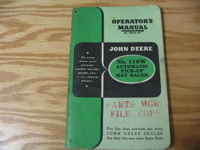 John deere 116W automatic pick up operators manual