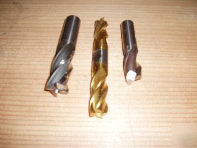 Endmills (3) assorted. made in u.s. and u.k. 122A