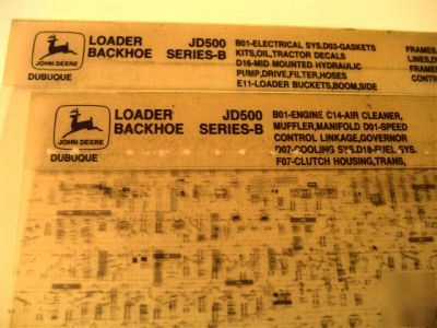 John deere 500B backhoe parts catalog microfiche jd