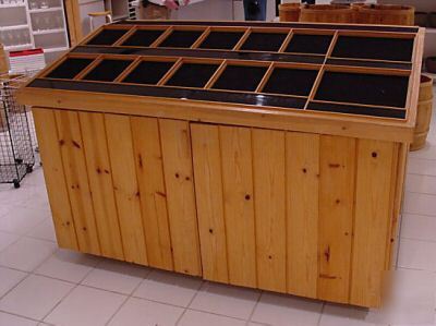 Freestanding wood flatware display rack with storage