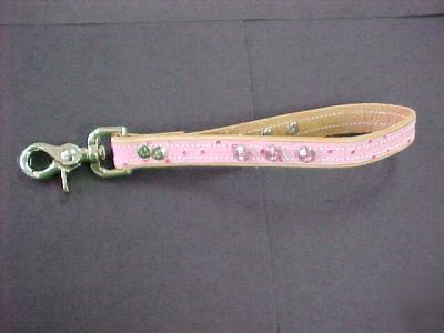Leather goat lead w/ pink ostrich and rhinestones 