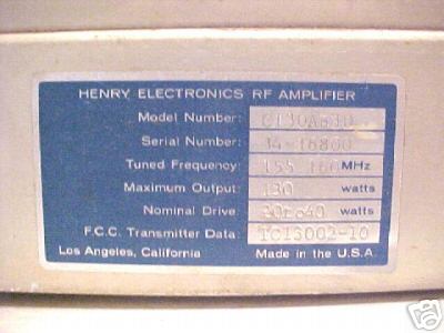 Henry rf amplifier vhf 130 watts no ham