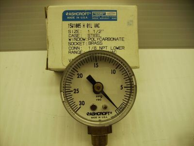 Ashcroft vacuum gauge 0 to 30 hg/vac 1-1/2