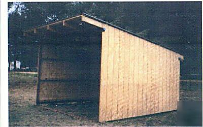 Steel loafing run in lean to storage shed building barn