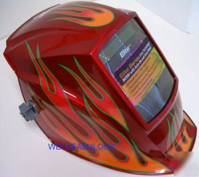 New miller 216323 elite red flame auto darkening helmet 