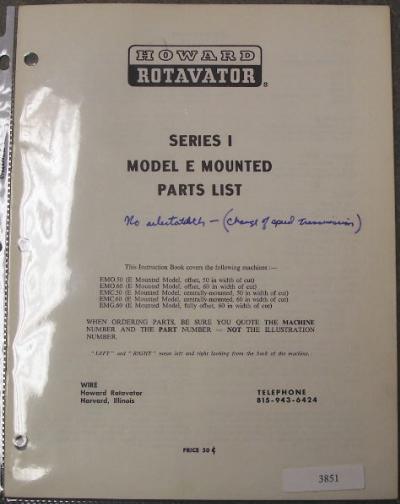 Howard mounded e i rotavator parts manual