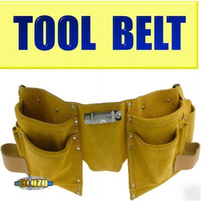 Leather double tool belt-pouch-wood-work-builder-power