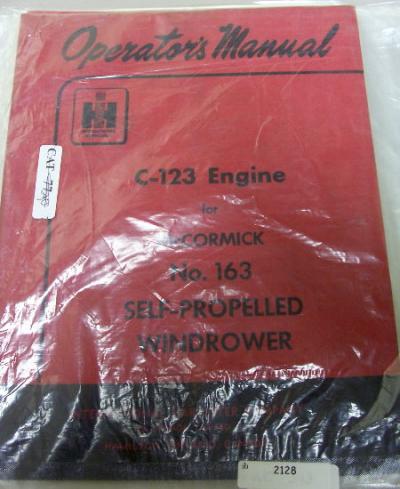 Ih mccormick C123 engine 163 windrower operators manual